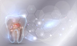 Beautiful transparent tooth illustration, abstract wave background and glow