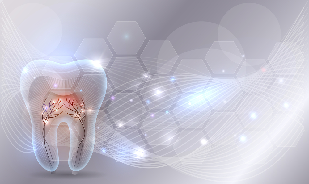 Beautiful transparent tooth illustration, abstract wave background and glow
